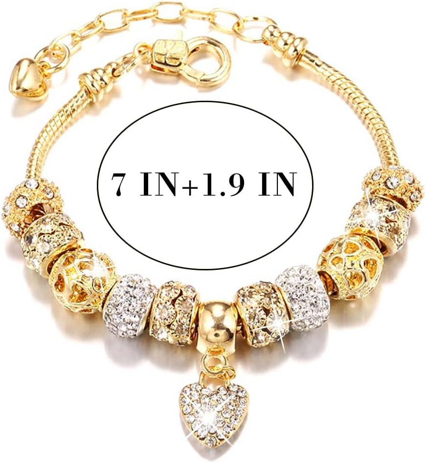 Gold Beads Bracelets Rhinestone Heart Charm Bracelet Luxury Adjustable Bangle for Women - Image 3