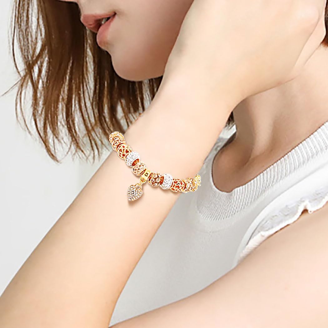 Gold Beads Bracelets Rhinestone Heart Charm Bracelet Luxury Adjustable Bangle for Women - Image 4