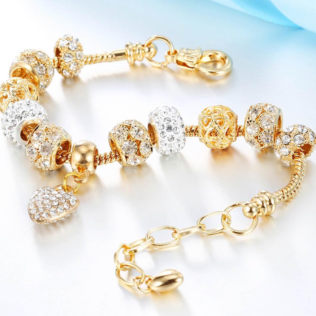 Gold Beads Bracelets Rhinestone Heart Charm Bracelet Luxury Adjustable Bangle for Women - Image 5