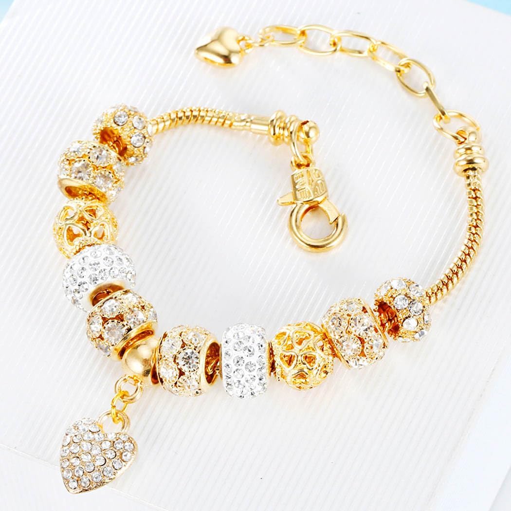 Gold Beads Bracelets Rhinestone Heart Charm Bracelet Luxury Adjustable Bangle for Women - Image 7