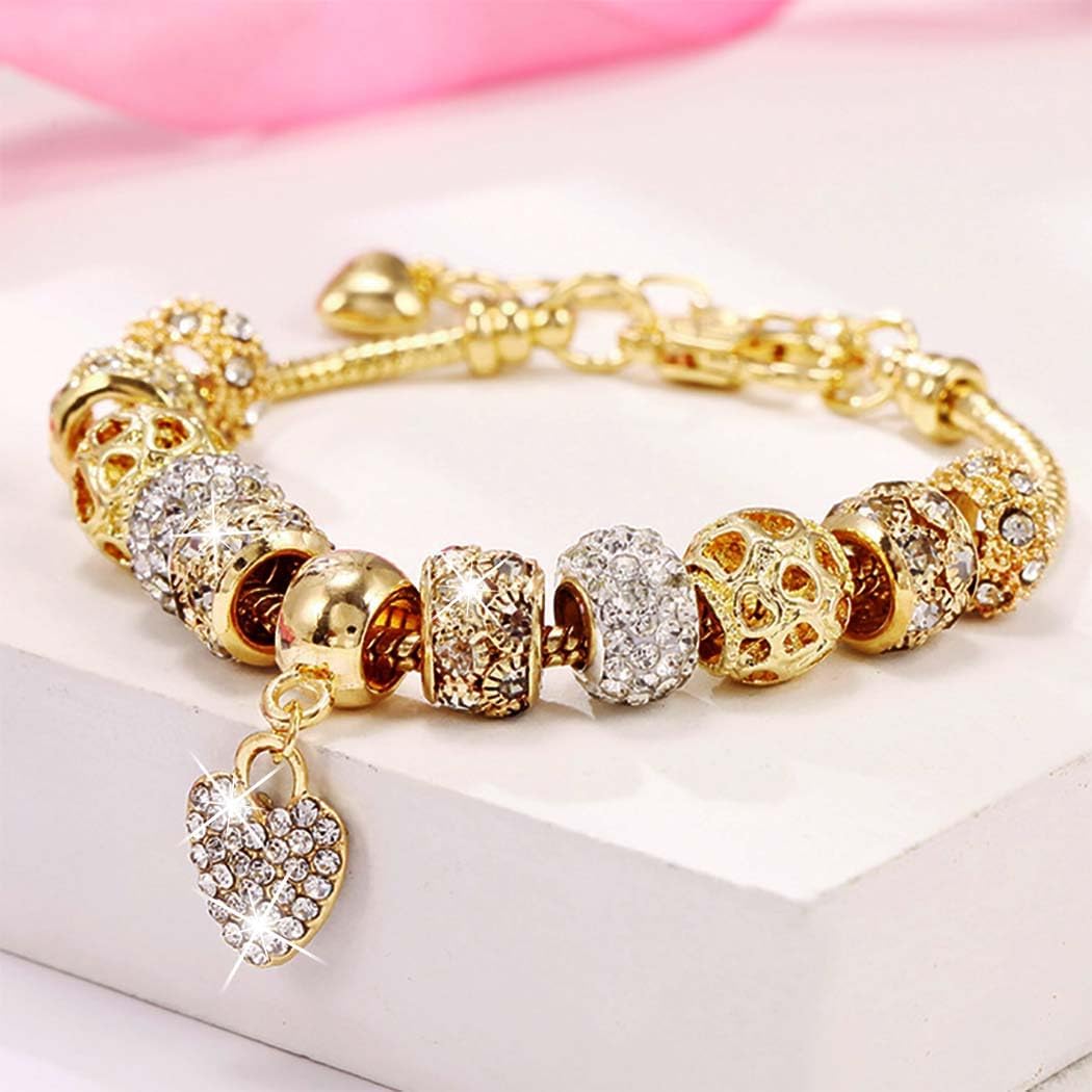 Gold Beads Bracelets Rhinestone Heart Charm Bracelet Luxury Adjustable Bangle for Women - Image 8